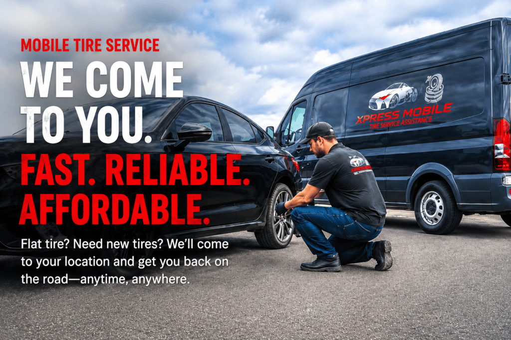 Mobile Tire Repair Upper Marlboro MD 1 Xpress Mobile Tires technician working beside the mobile service van