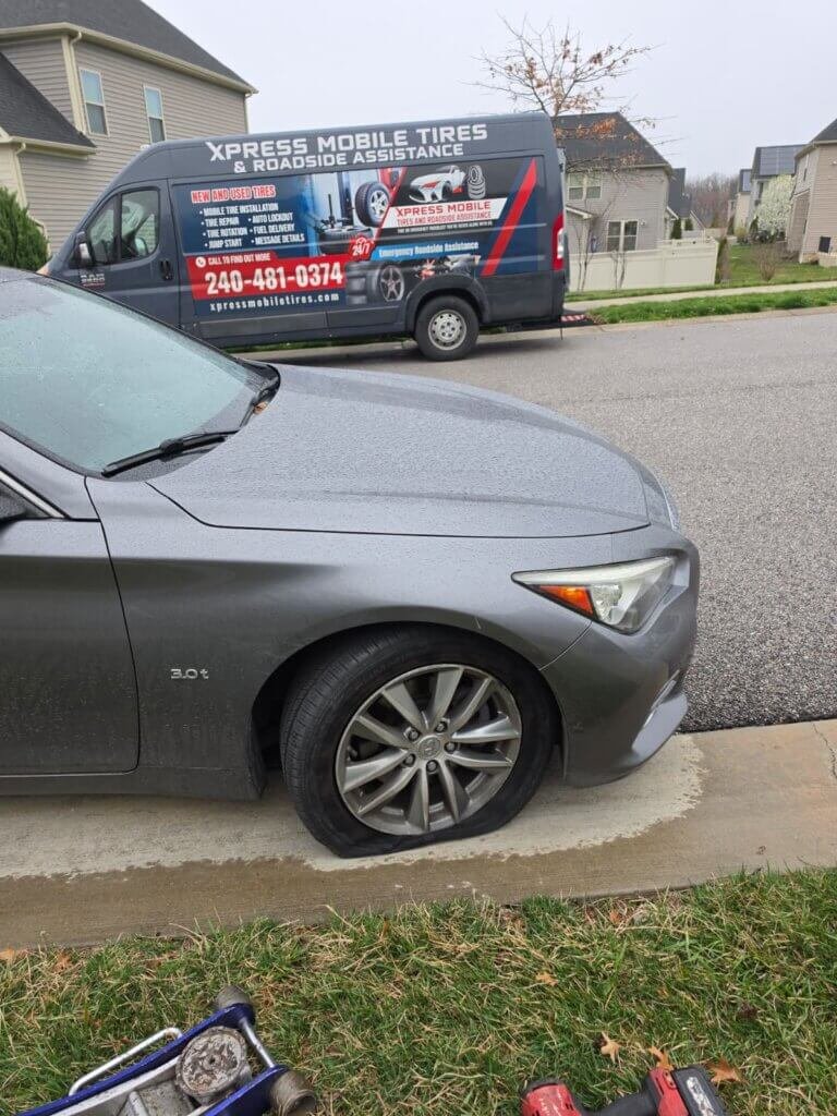 Mobile Tire Repair Washington DC - technician replacing flat tire roadside